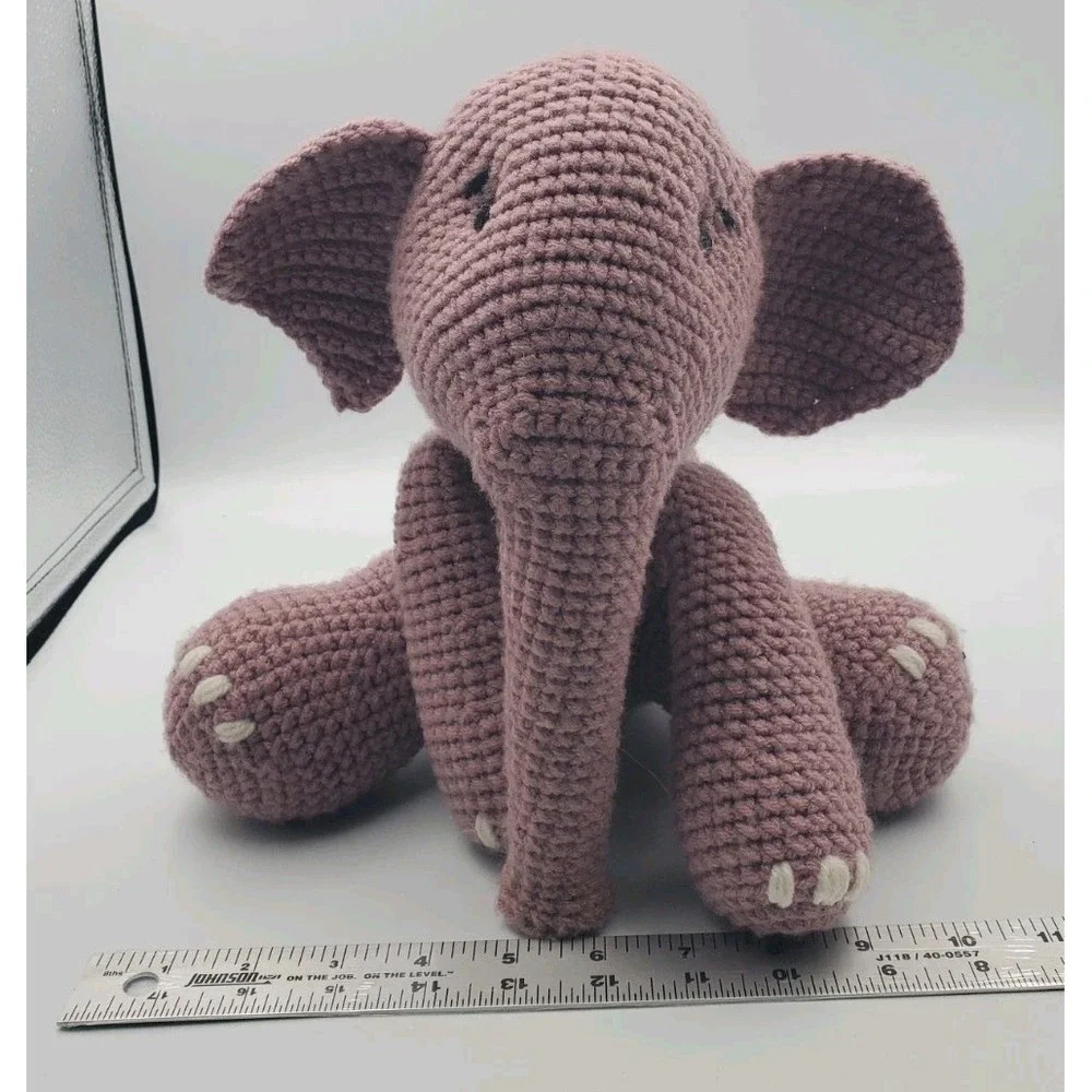 Handmade Crochet Elephant Plush Gray Stuffed Animal Soft Toy